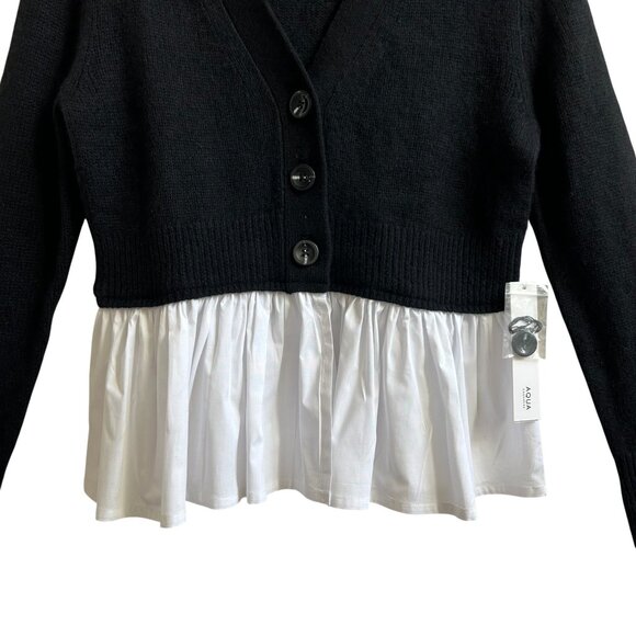 NWT AQUA Cashmere V-Neck Twofer Black White M Bloomingdale’s Best Seller - Picture 4 of 12
